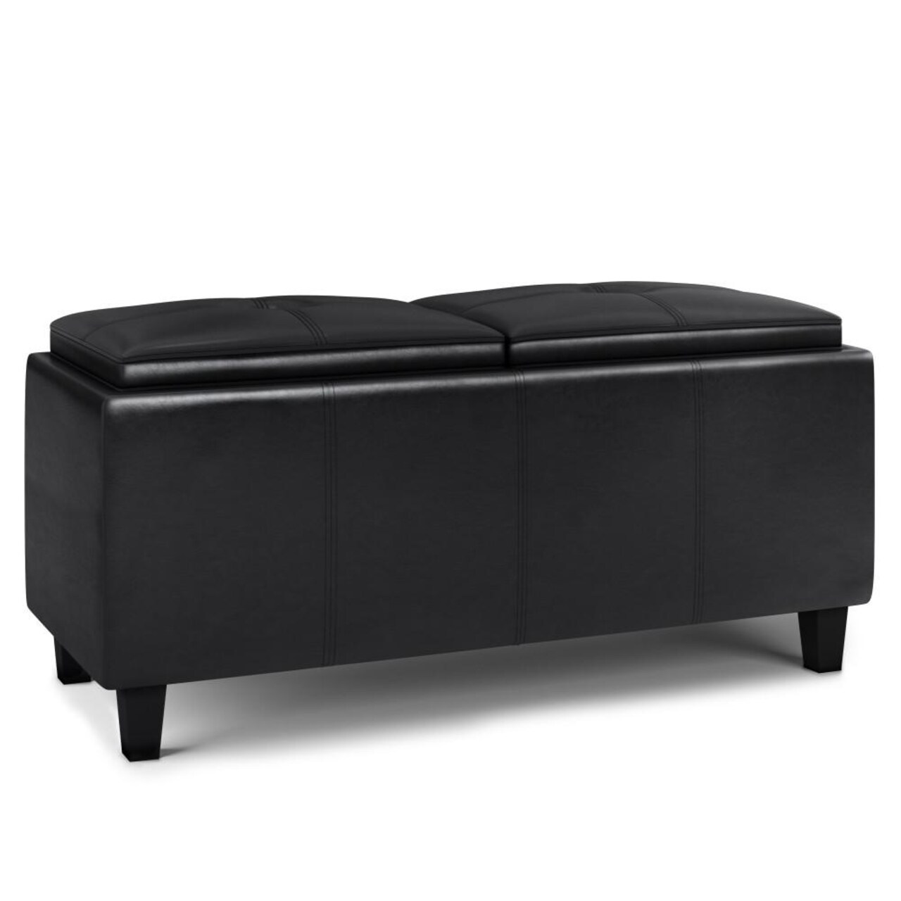Avalon 2 Tray Storage Ottoman Vegan Leather 42In Large Storage Contemporary Design